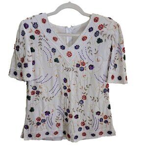 Stunning Vintage Lined Fully Beaded Unique Top Size S